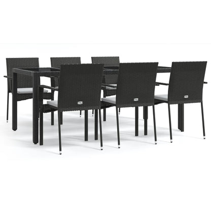 Set da Pranzo da Giardino 7 pz Nero con Cuscini in Polyrattan - homemem39