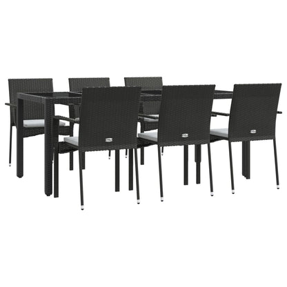 Set da Pranzo da Giardino 7 pz Nero con Cuscini in Polyrattan - homemem39