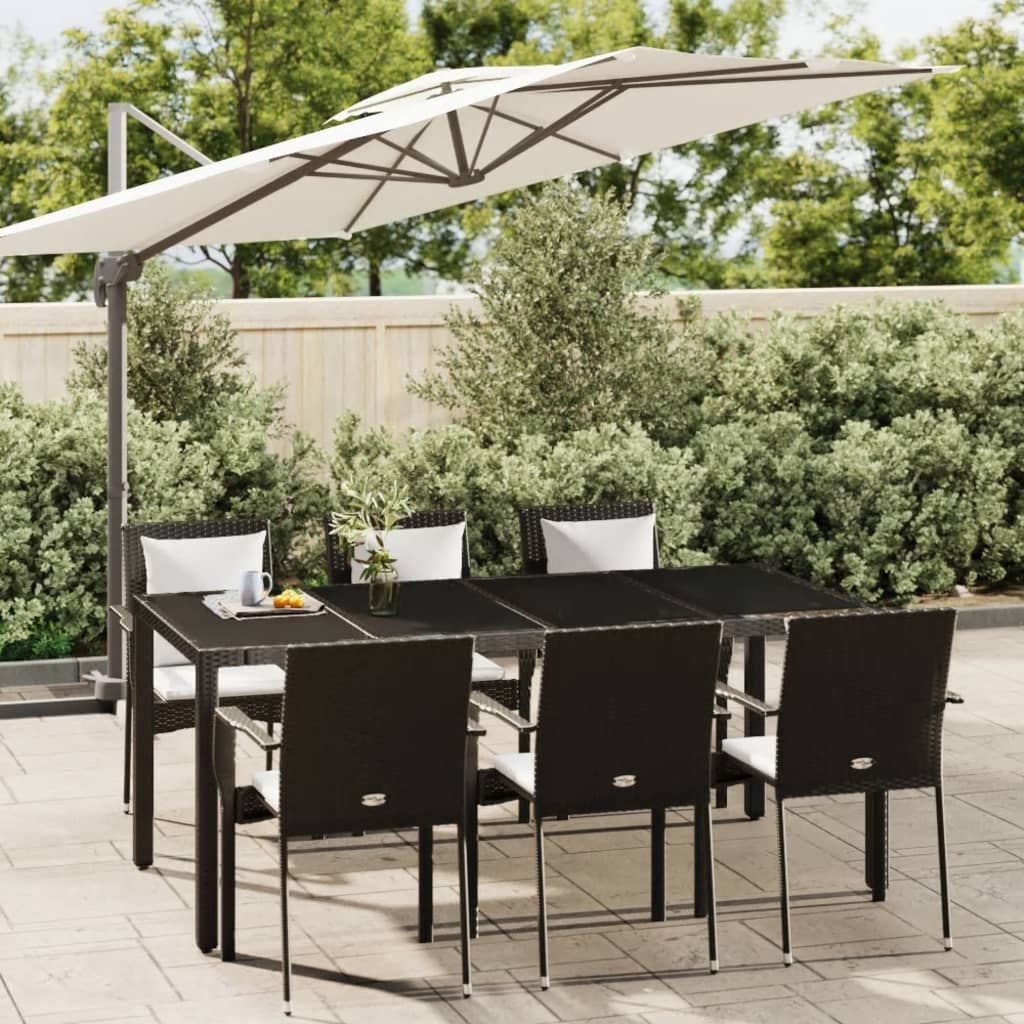 Set da Pranzo da Giardino 7 pz Nero con Cuscini in Polyrattan - homemem39