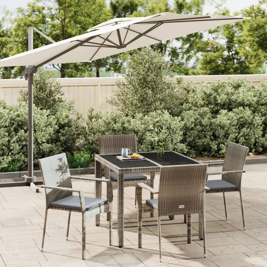 Set da Pranzo da Giardino 5 pz con Cuscini in Polyrattan Grigio - homemem39