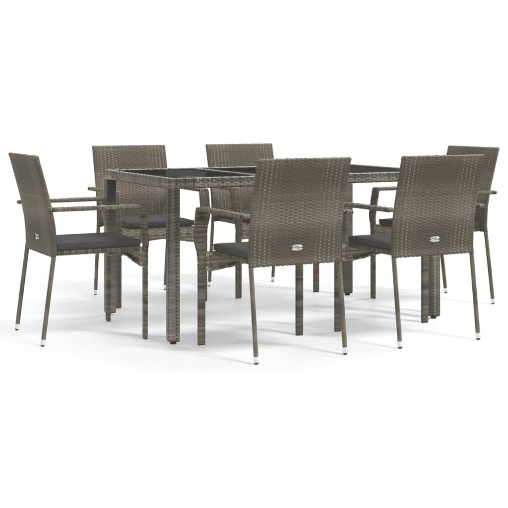 Set da Pranzo da Giardino 7 pz con Cuscini in Polyrattan Grigio - homemem39