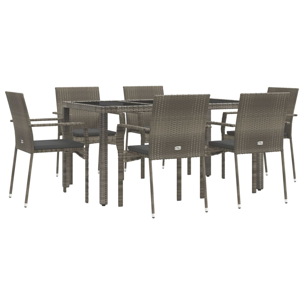 Set da Pranzo da Giardino 7 pz con Cuscini in Polyrattan Grigio - homemem39