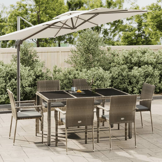 Set da Pranzo da Giardino 7 pz con Cuscini in Polyrattan Grigio - homemem39