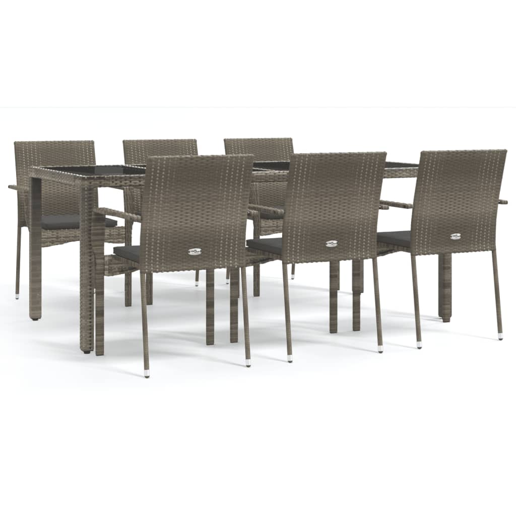 Set da Pranzo da Giardino 7 pz con Cuscini in Polyrattan Grigio | homemem39