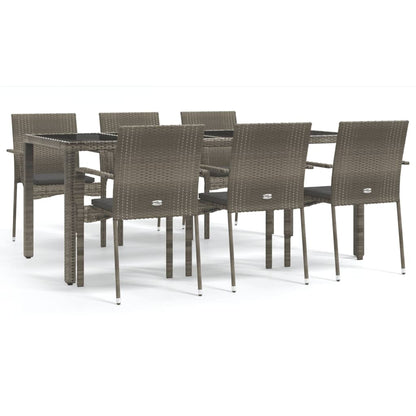 Set da Pranzo da Giardino 7 pz con Cuscini in Polyrattan Grigio | homemem39