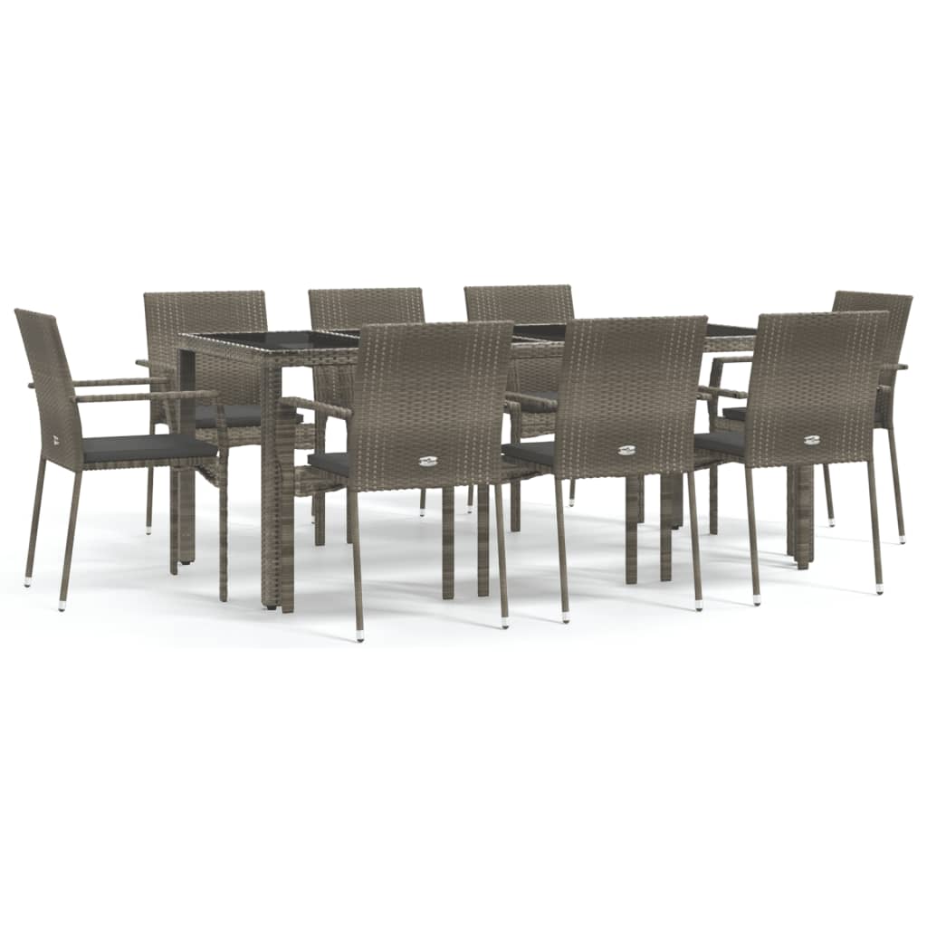 Set da Pranzo da Giardino 9 pz con Cuscini in Polyrattan Grigio - homemem39