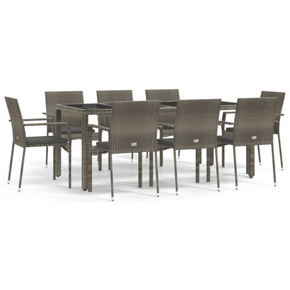 Set da Pranzo da Giardino 9 pz con Cuscini in Polyrattan Grigio - homemem39