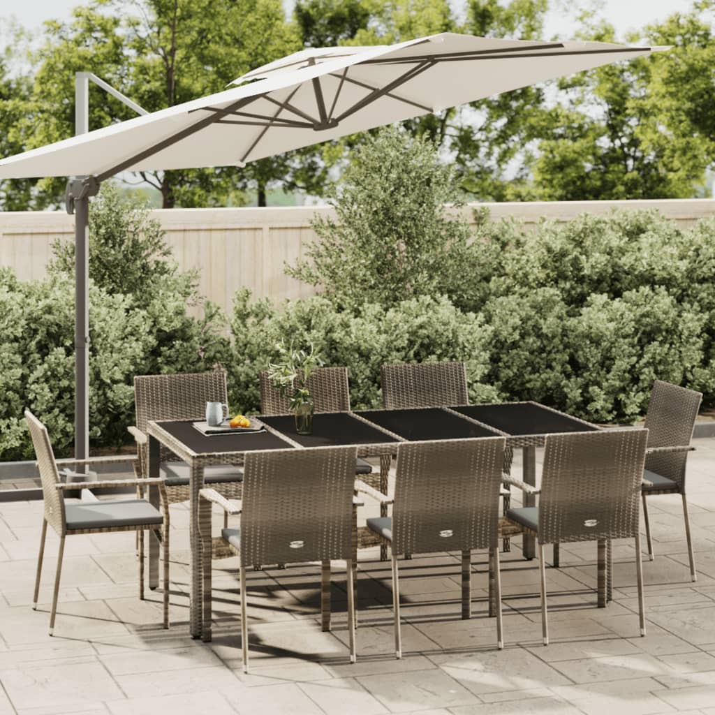Set da Pranzo da Giardino 9 pz con Cuscini in Polyrattan Grigio - homemem39