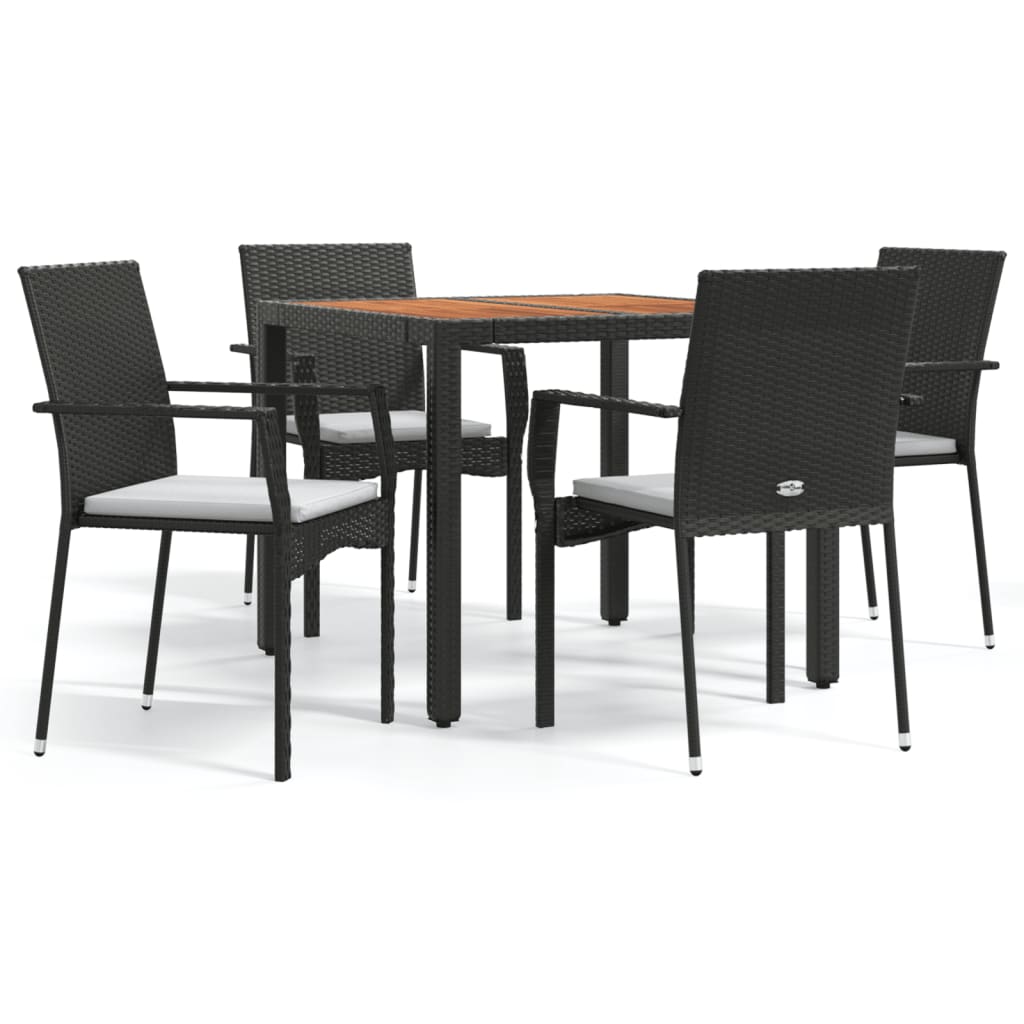 Set da Pranzo da Giardino 5 pz Nero con Cuscini in Polyrattan - homemem39