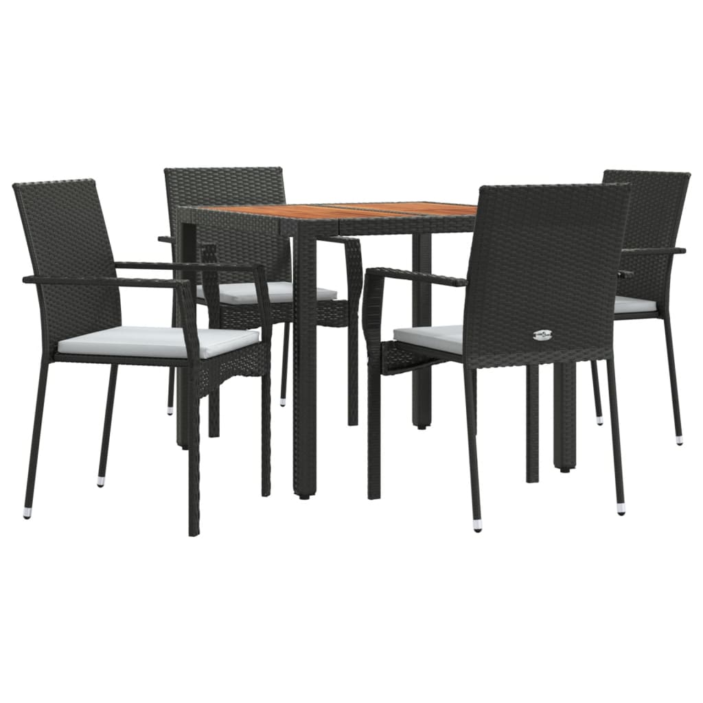 Set da Pranzo da Giardino 5 pz Nero con Cuscini in Polyrattan - homemem39