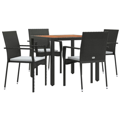Set da Pranzo da Giardino 5 pz Nero con Cuscini in Polyrattan - homemem39
