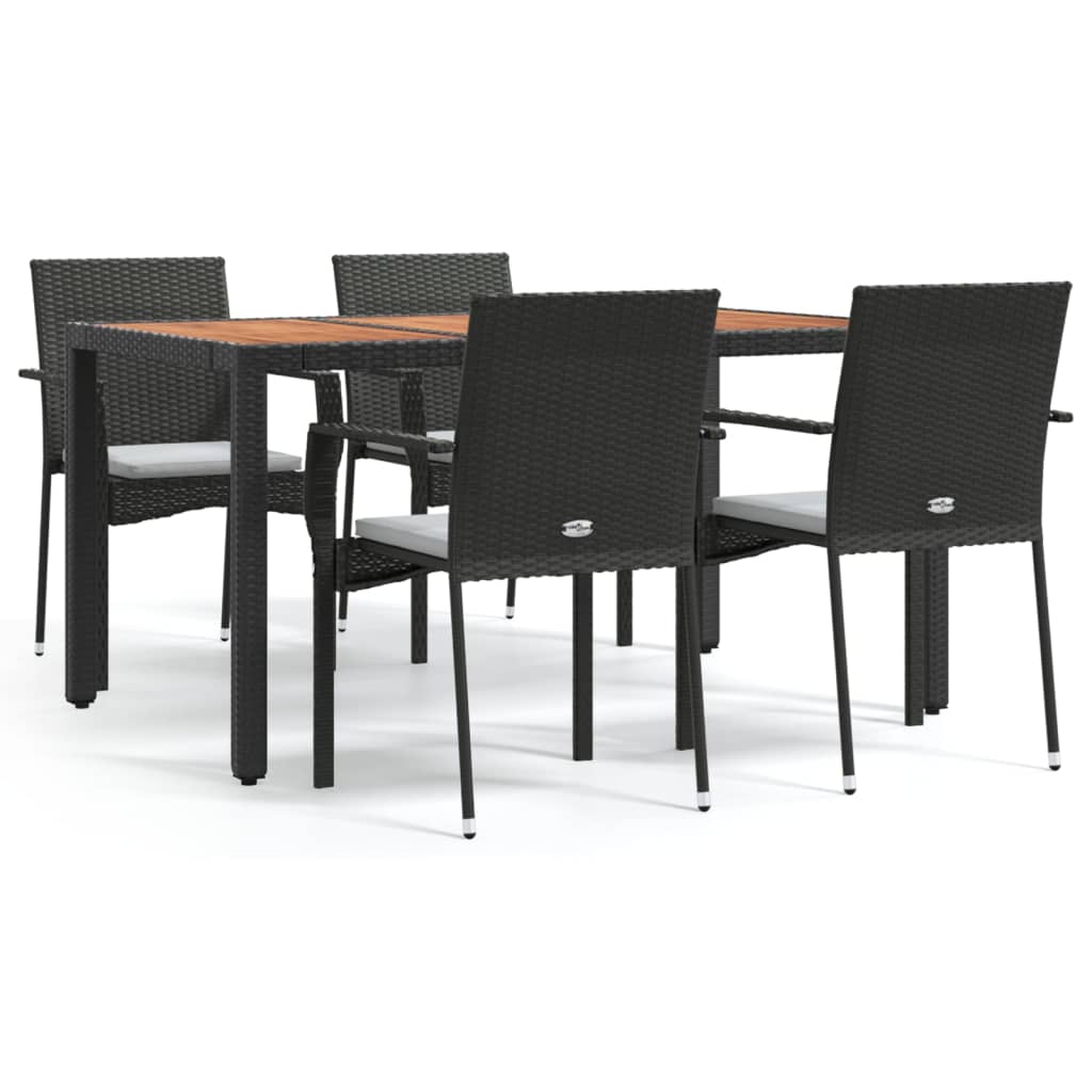 Set da Pranzo da Giardino 5 pz Nero con Cuscini in Polyrattan - homemem39
