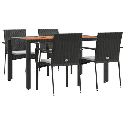Set da Pranzo da Giardino 5 pz Nero con Cuscini in Polyrattan - homemem39