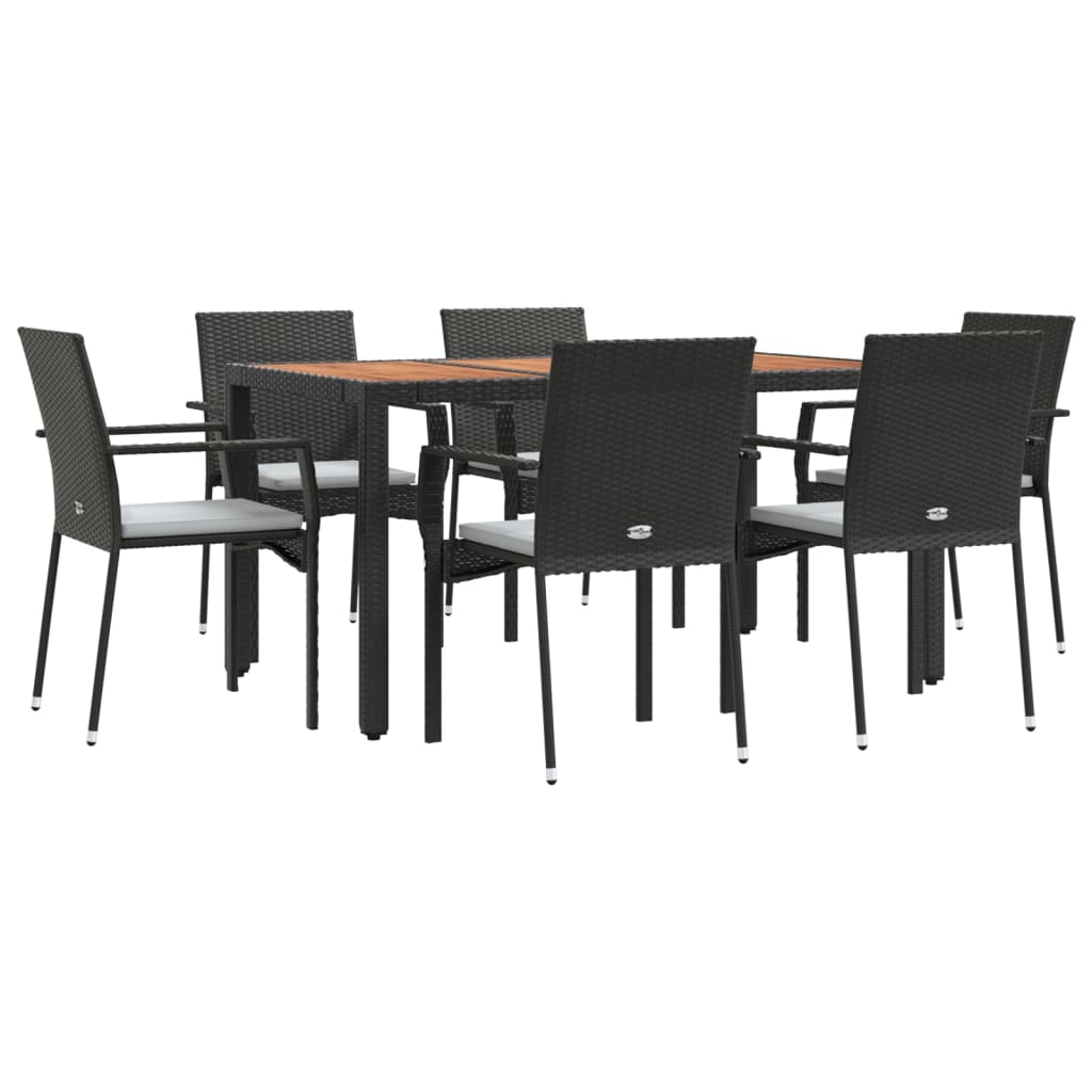 Set da Pranzo da Giardino 7 pz Nero con Cuscini in Polyrattan - homemem39