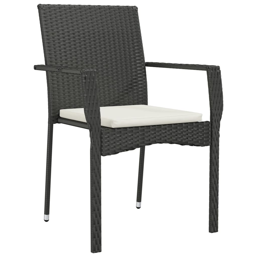 Set da Pranzo da Giardino 7 pz Nero con Cuscini in Polyrattan | homemem39