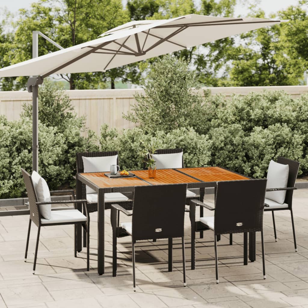 Set da Pranzo da Giardino 7 pz Nero con Cuscini in Polyrattan - homemem39
