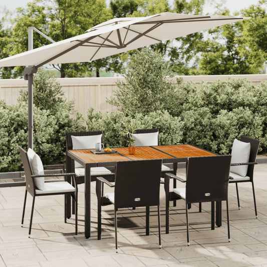 Set da Pranzo da Giardino 7 pz Nero con Cuscini in Polyrattan - homemem39