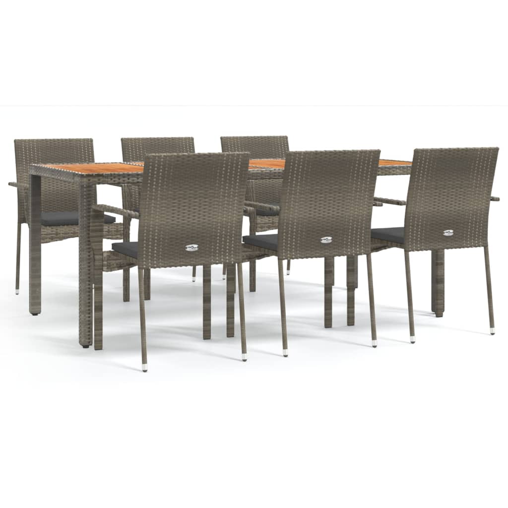 Set da Pranzo da Giardino 7 pz con Cuscini in Polyrattan Grigio | homemem39