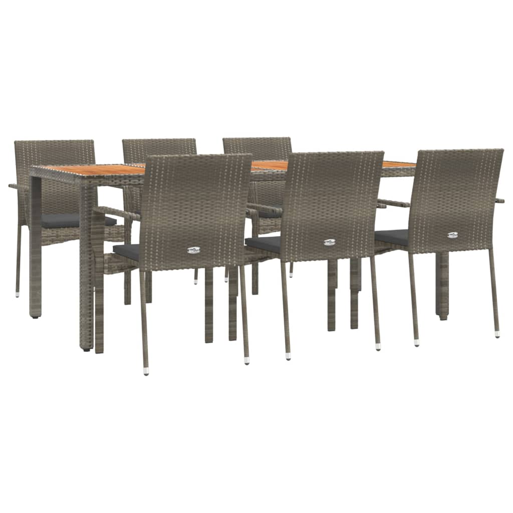 Set da Pranzo da Giardino 7 pz con Cuscini in Polyrattan Grigio | homemem39