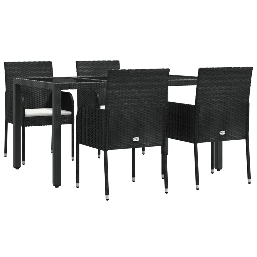 Set da Pranzo da Giardino 5 pz Nero con Cuscini in Polyrattan - homemem39