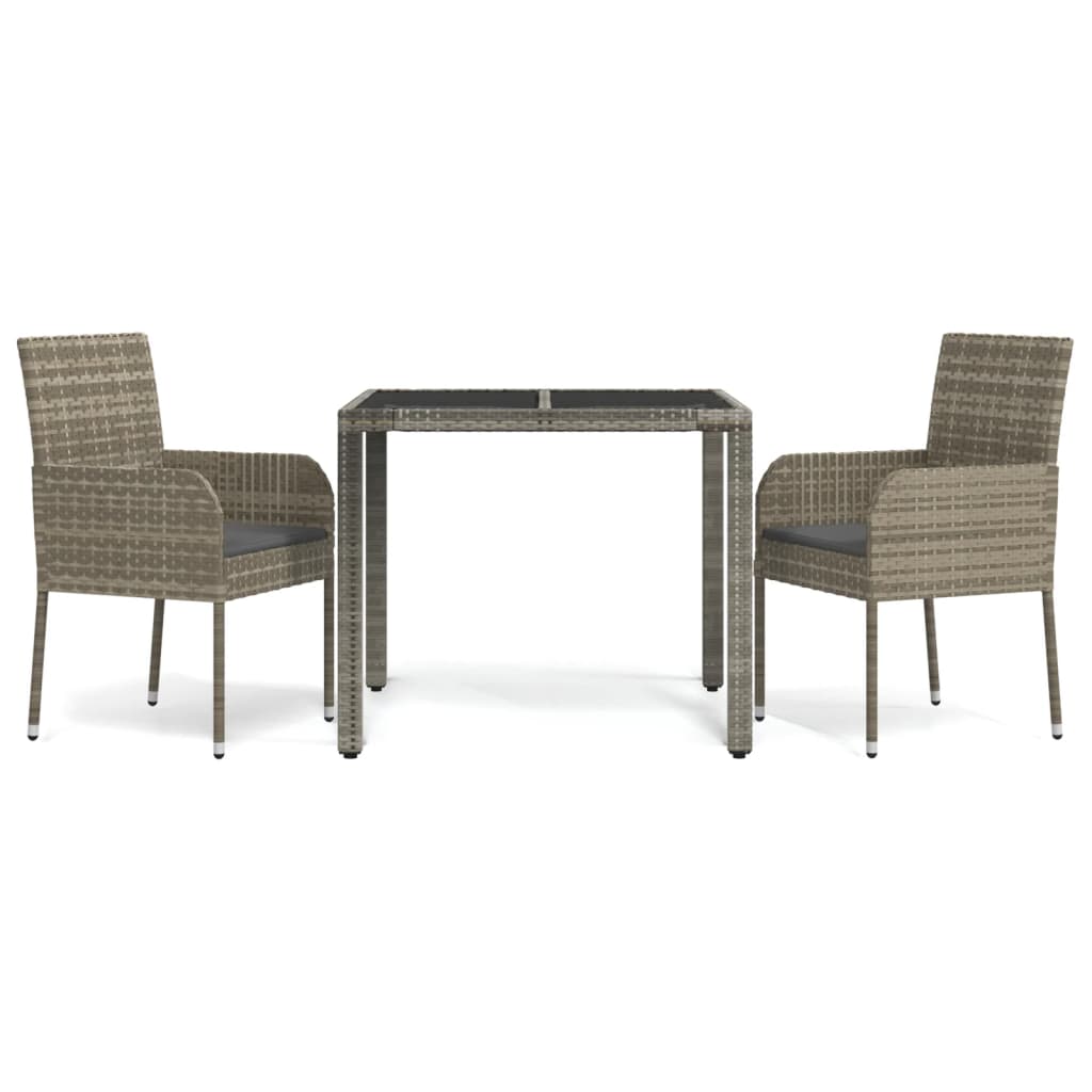 Set da Pranzo da Giardino 3 pz con Cuscini in Polyrattan Grigio - homemem39