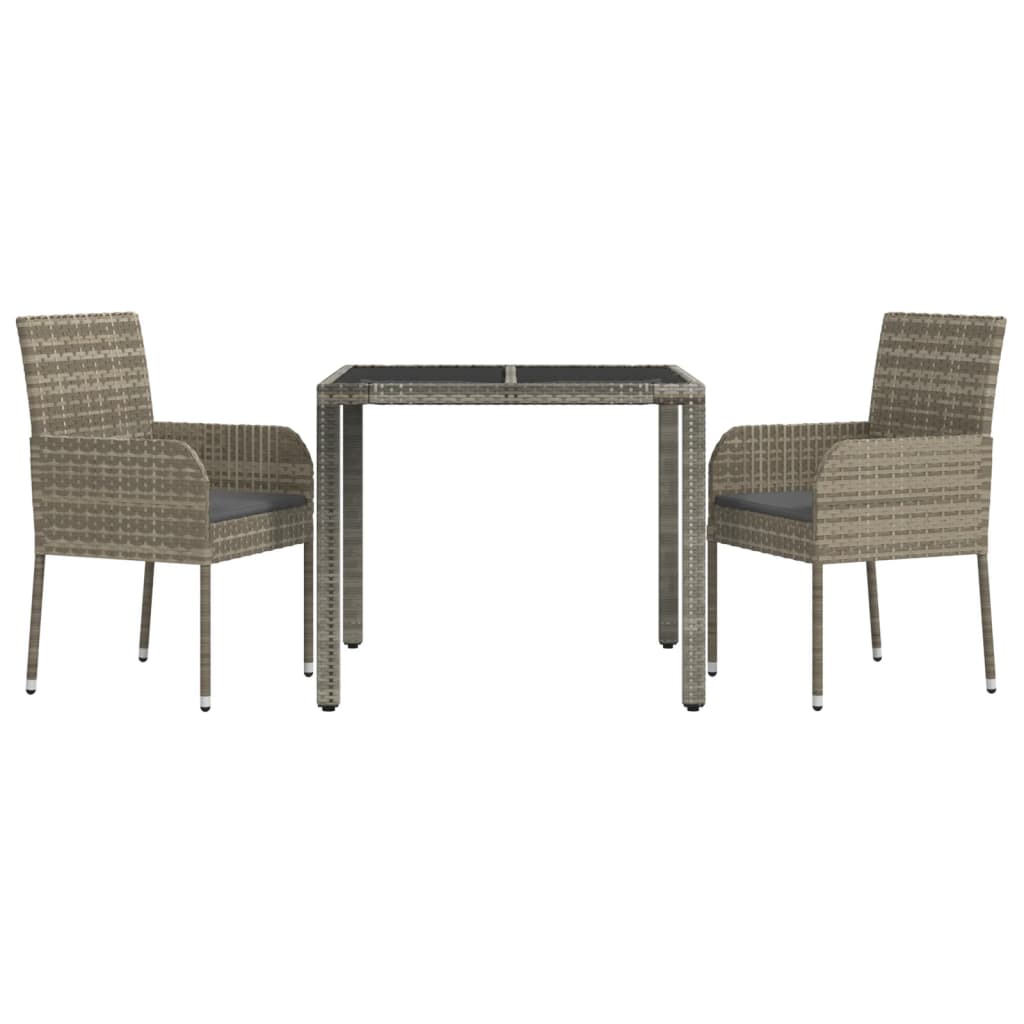 Set da Pranzo da Giardino 3 pz con Cuscini in Polyrattan Grigio - homemem39