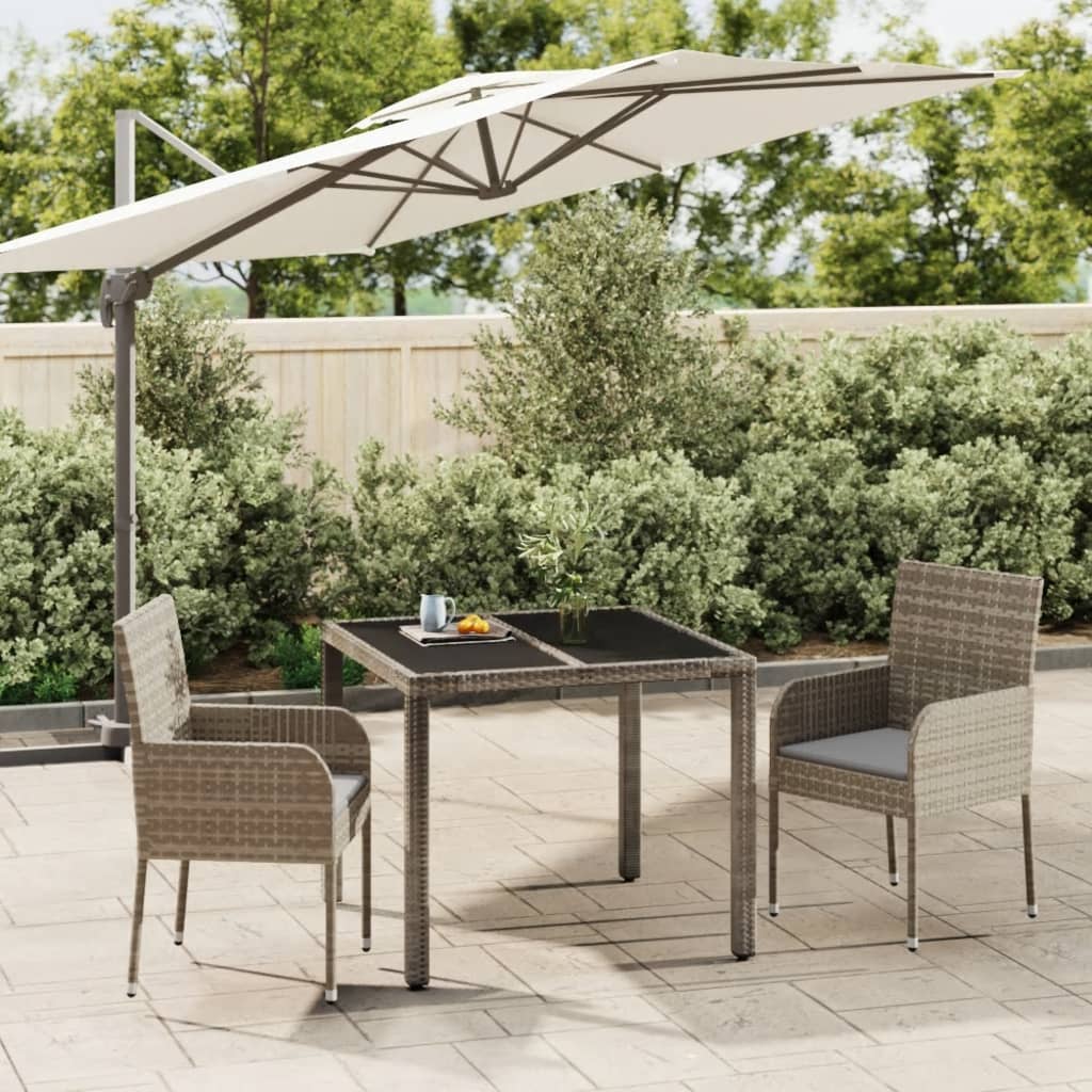 Set da Pranzo da Giardino 3 pz con Cuscini in Polyrattan Grigio - homemem39