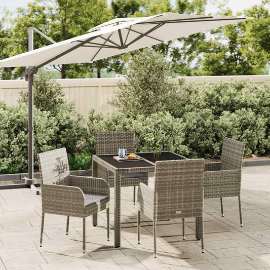 Set da Pranzo da Giardino 5 pz con Cuscini in Polyrattan Grigio - homemem39