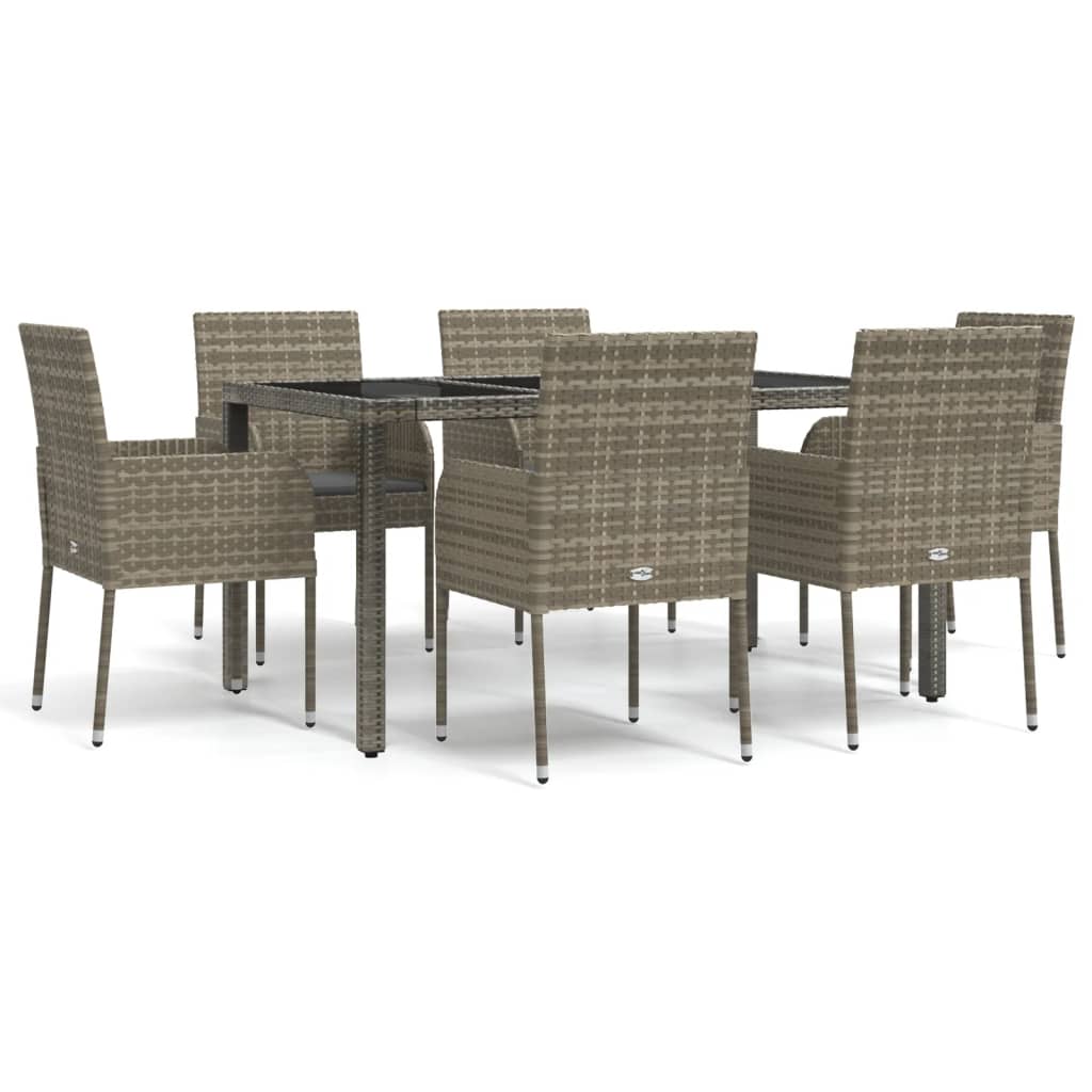 Set da Pranzo da Giardino 7 pz con Cuscini in Polyrattan Grigio - homemem39