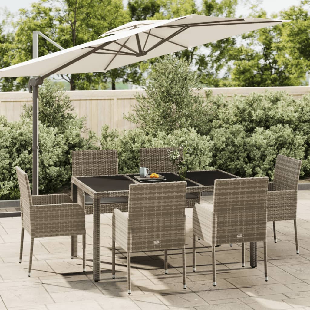 Set da Pranzo da Giardino 7 pz con Cuscini in Polyrattan Grigio - homemem39