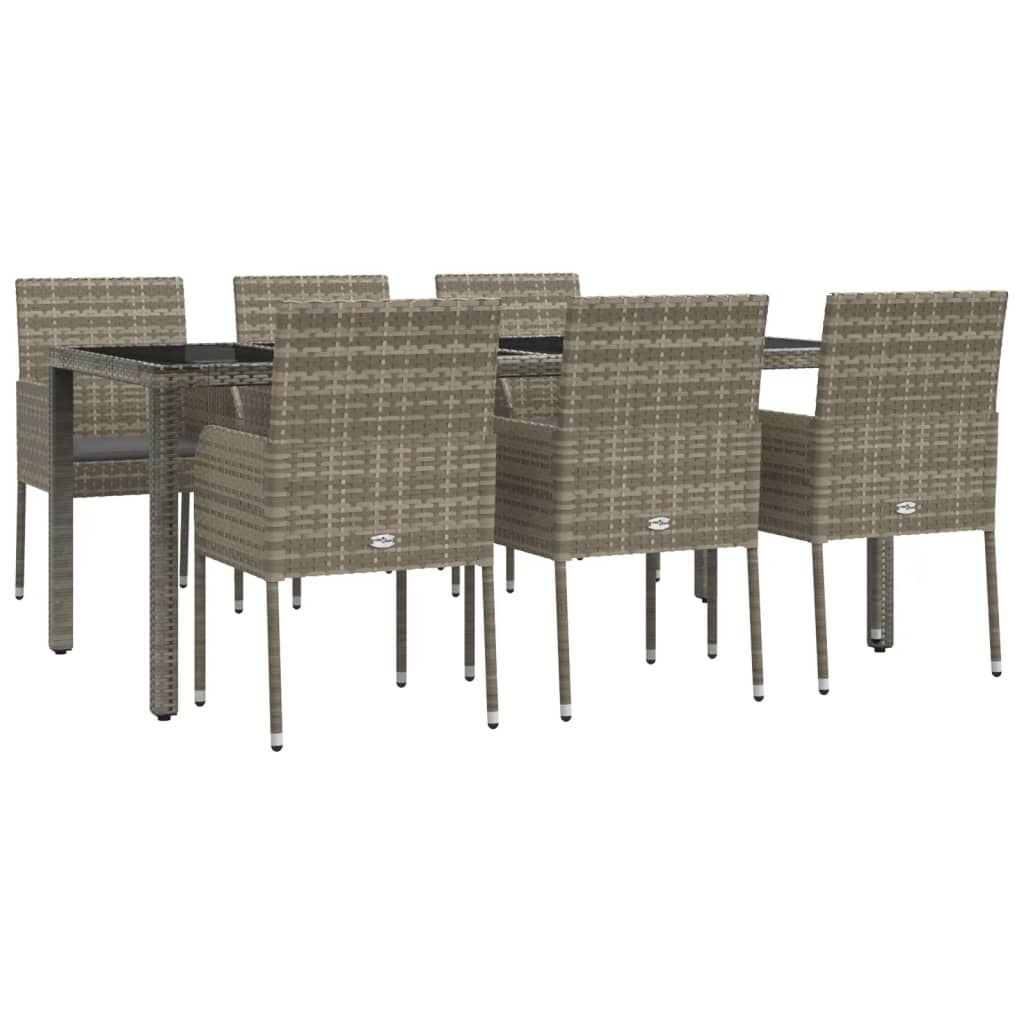 Set da Pranzo da Giardino 7 pz con Cuscini in Polyrattan Grigio - homemem39