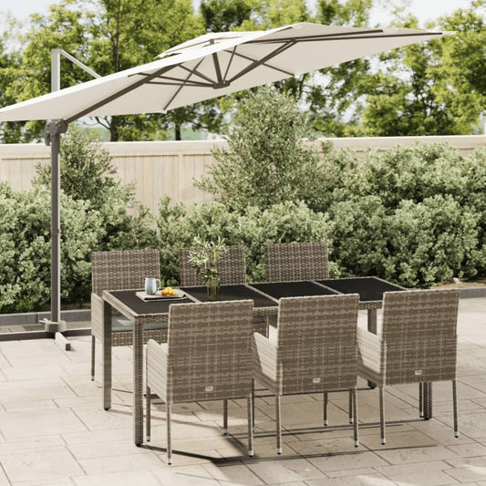 Set da Pranzo da Giardino 7 pz con Cuscini in Polyrattan Grigio - homemem39