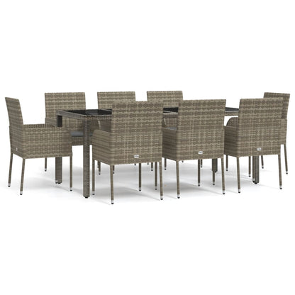 Set da Pranzo da Giardino 9 pz con Cuscini in Polyrattan Grigio - homemem39