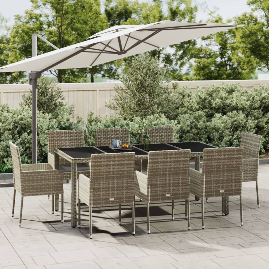 Set da Pranzo da Giardino 9 pz con Cuscini in Polyrattan Grigio - homemem39