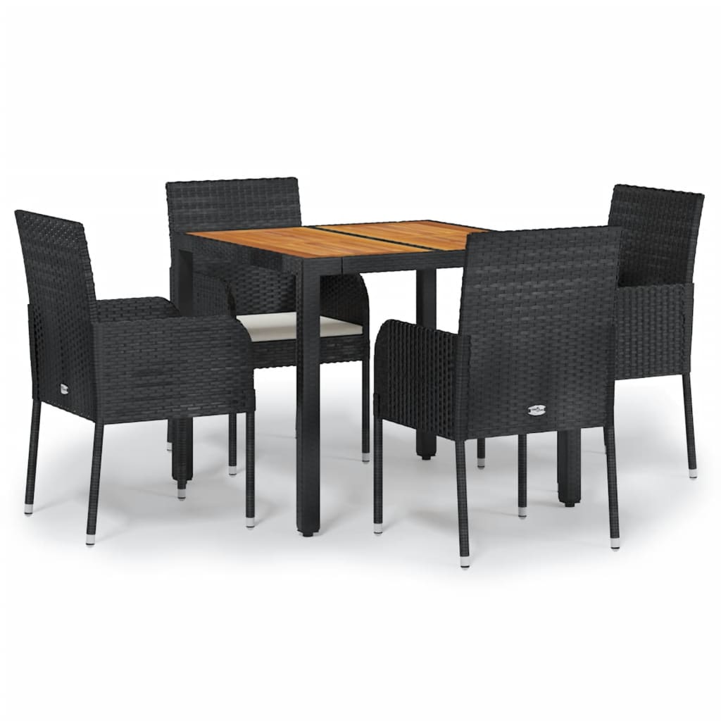 Set da Pranzo da Giardino 5 pz Nero con Cuscini in Polyrattan - homemem39