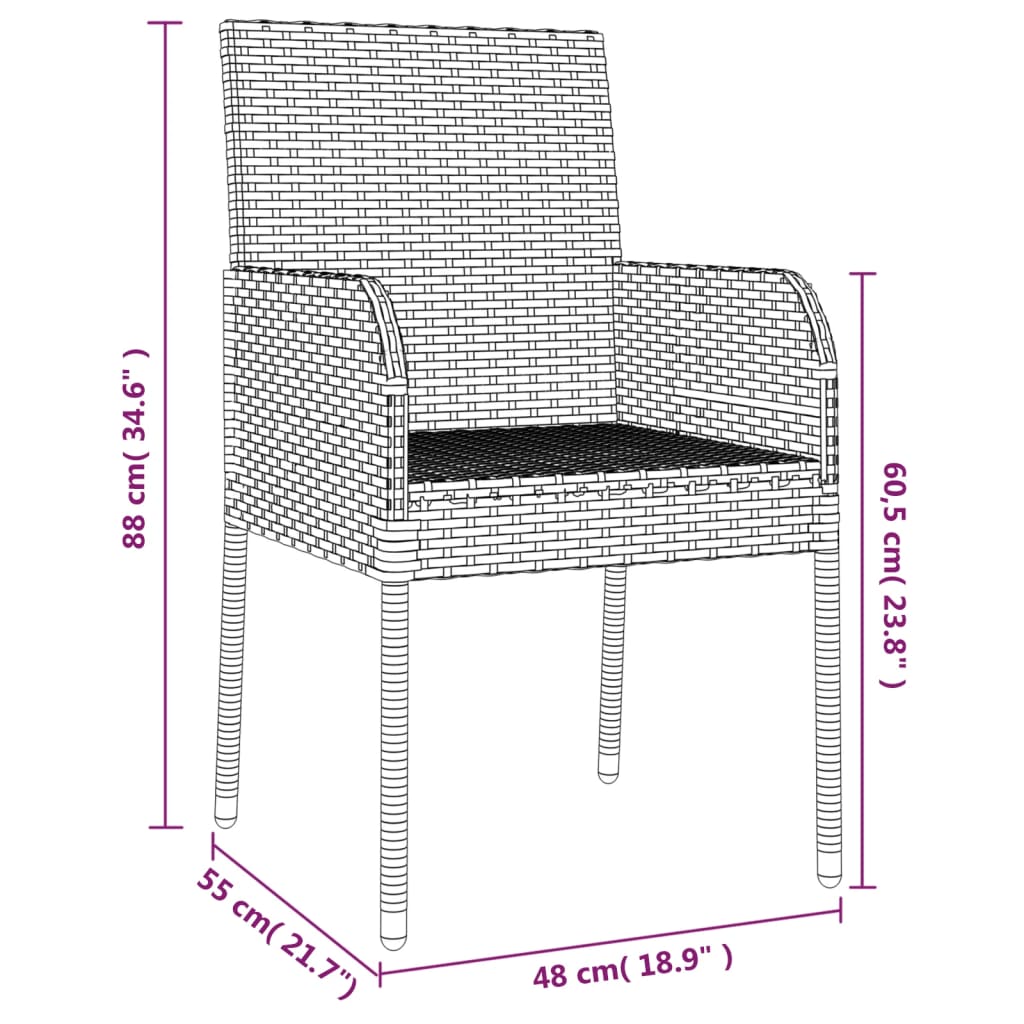 Set da Pranzo da Giardino 5 pz Nero con Cuscini in Polyrattan | homemem39