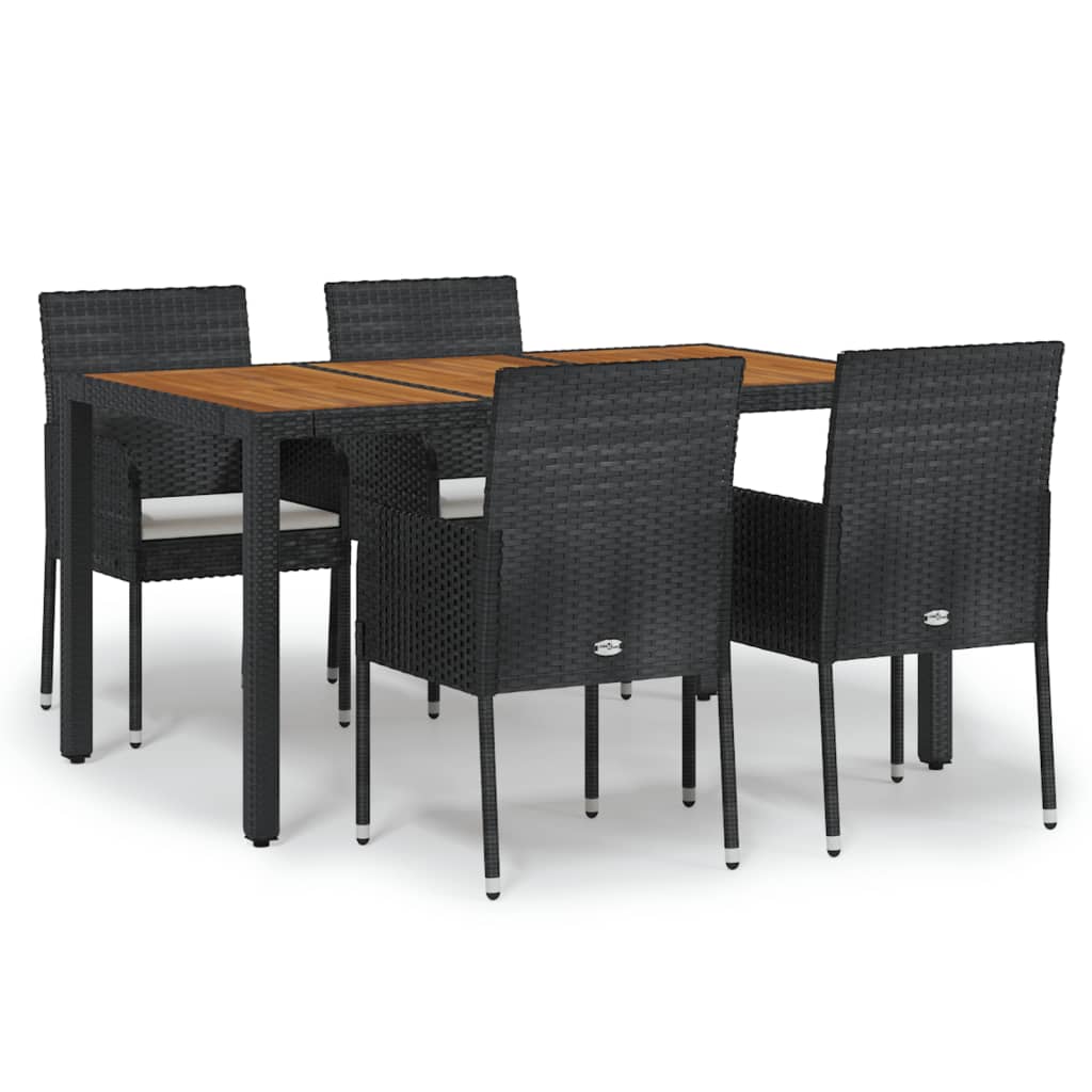 Set da Pranzo da Giardino 5 pz Nero con Cuscini in Polyrattan - homemem39