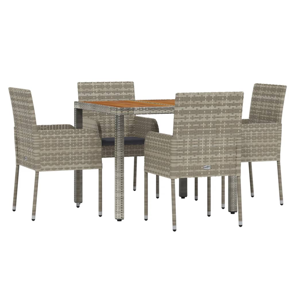 Set da Pranzo da Giardino 5 pz con Cuscini in Polyrattan Grigio