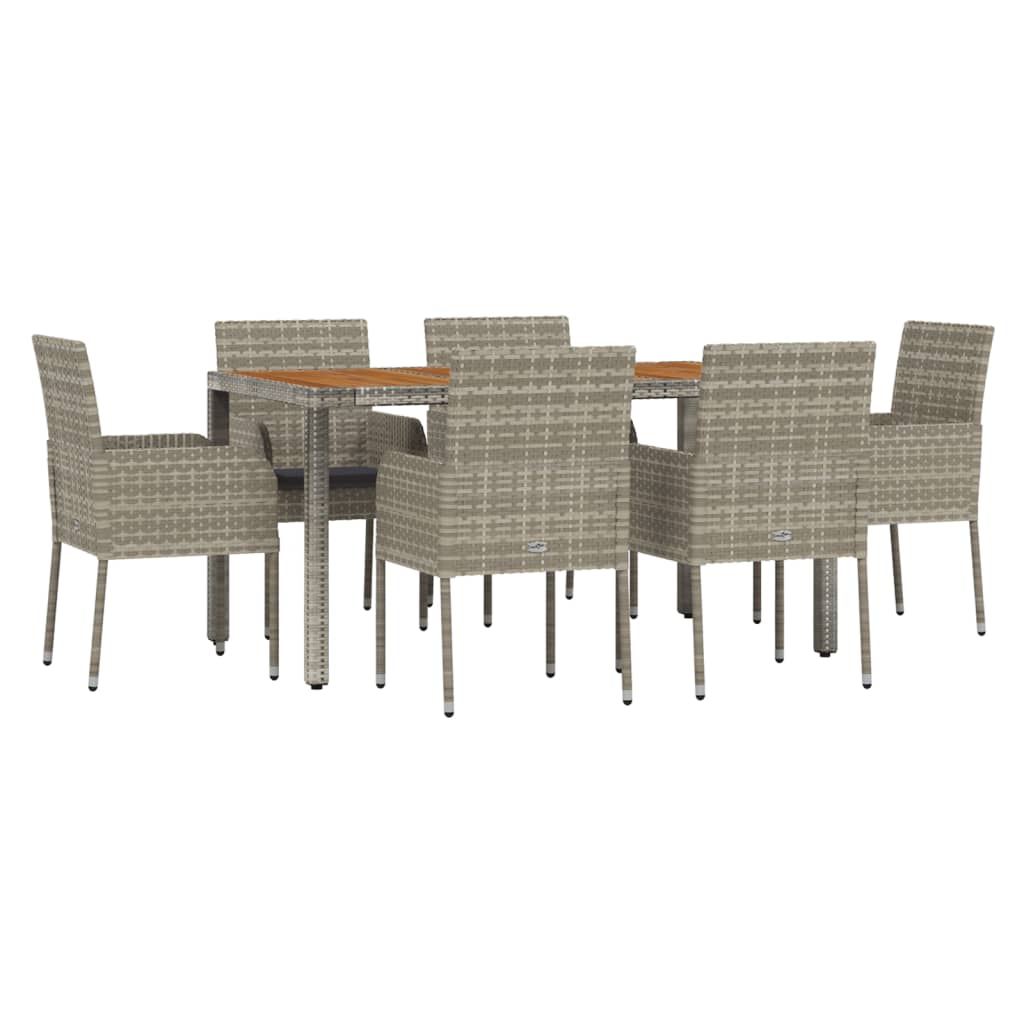 Set da Pranzo da Giardino 7 pz con Cuscini in Polyrattan Grigio - homemem39