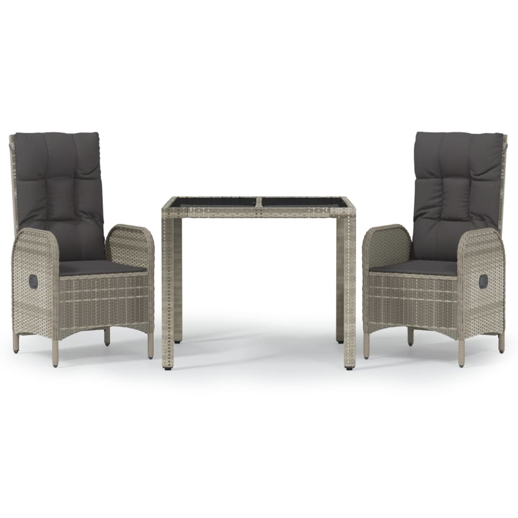 Set da Pranzo da Giardino 3 pz con Cuscini in Polyrattan Grigio - homemem39