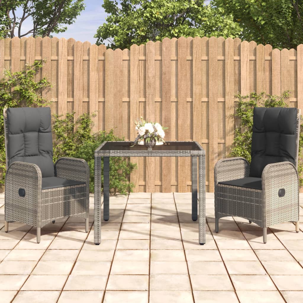 Set da Pranzo da Giardino 3 pz con Cuscini in Polyrattan Grigio - homemem39