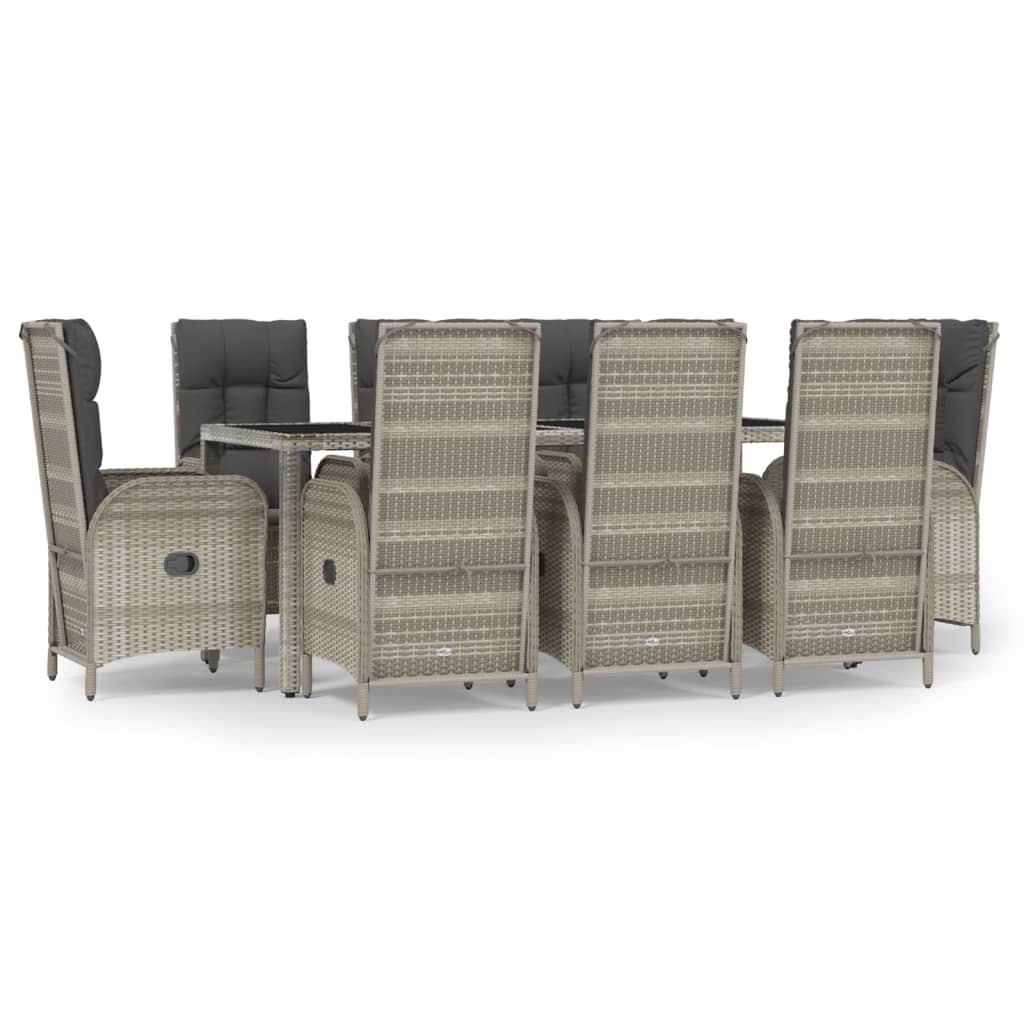 Set da Pranzo da Giardino 9 pz con Cuscini in Polyrattan Grigio - homemem39