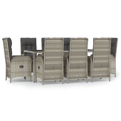 Set da Pranzo da Giardino 9 pz con Cuscini in Polyrattan Grigio - homemem39