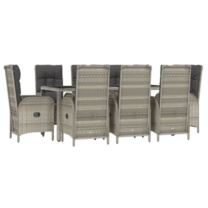 Set da Pranzo da Giardino 9 pz con Cuscini in Polyrattan Grigio - homemem39