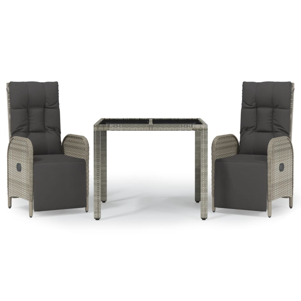 Set da Pranzo da Giardino 3 pz con Cuscini in Polyrattan Grigio - homemem39