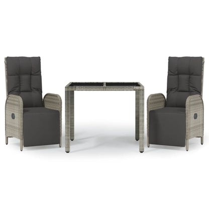 Set da Pranzo da Giardino 3 pz con Cuscini in Polyrattan Grigio - homemem39