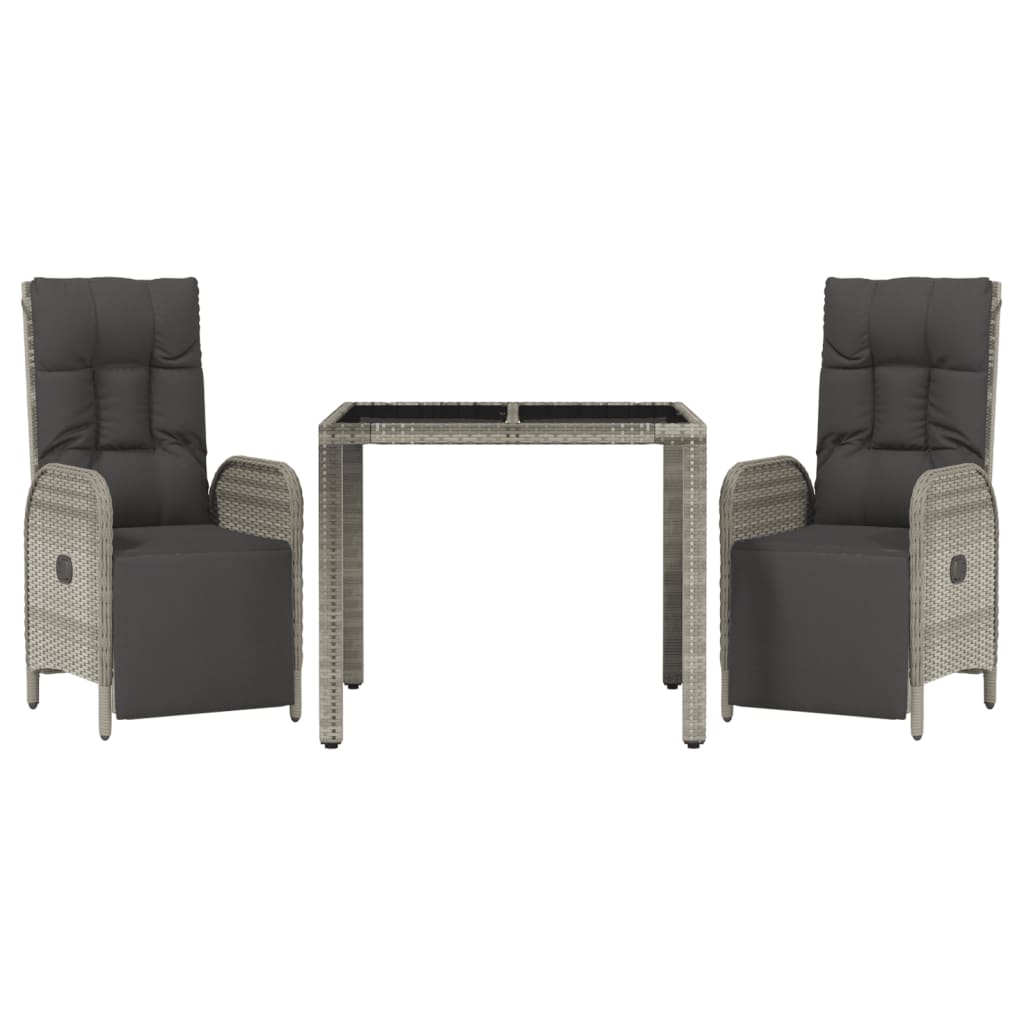 Set da Pranzo da Giardino 3 pz con Cuscini in Polyrattan Grigio - homemem39