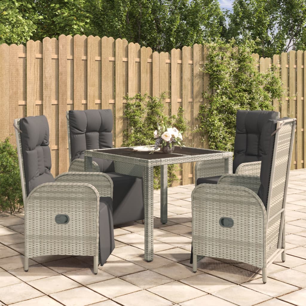 Set da Pranzo da Giardino 5 pz con Cuscini in Polyrattan Grigio - homemem39