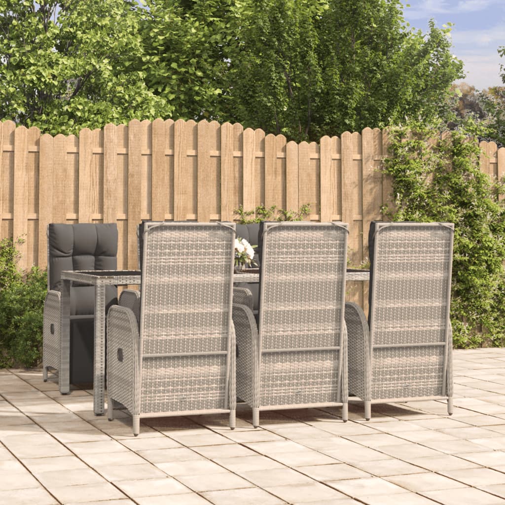 Set da Pranzo da Giardino 7 pz con Cuscini in Polyrattan Grigio | homemem39