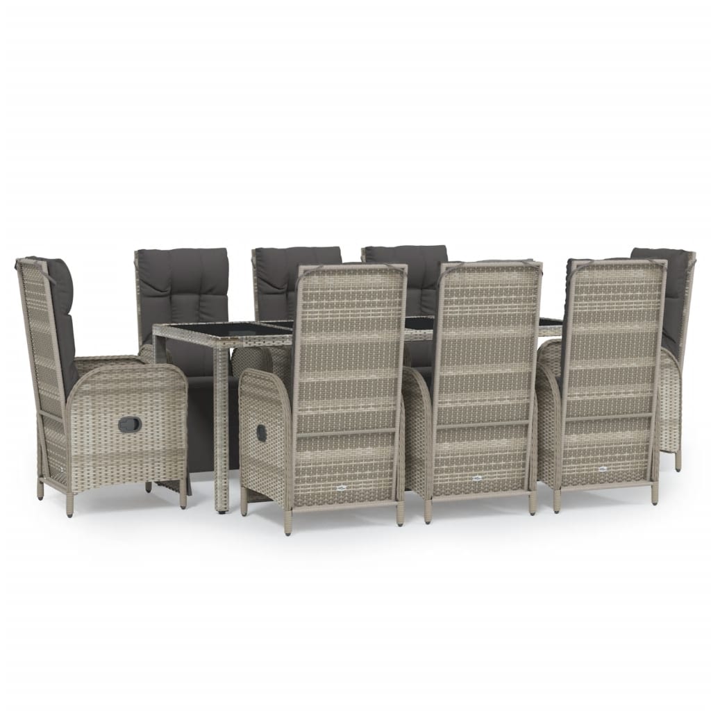 Set da Pranzo da Giardino 9 pz con Cuscini in Polyrattan Grigio - homemem39